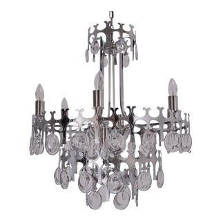 1970s Gaetano Sciolari "Ovali" 12 Lights Chandelier in Silver With Optical Crystals, Italian, Rewired For Sale