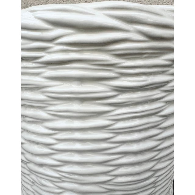 Ceramic Vintage Neiman Marcus Extra Wide (9" Diameter) Italian White Ceramic Basketweave Cachepot Planter For Sale - Image 7 of 7