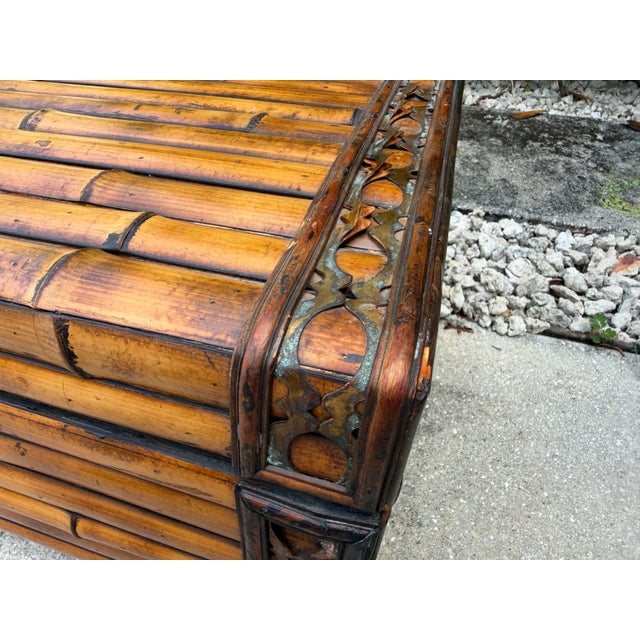 Vintage 29.5” Split Bamboo Trunk With Pierced Brass Gallery Trim For Sale - Image 10 of 12