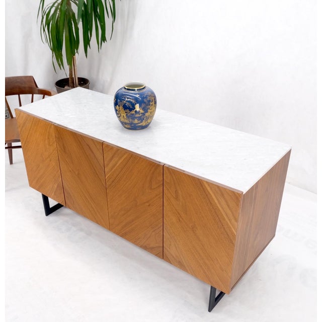 Walnut 4 Doors Credenza Marble Carrara Top Bracket Leg Mint For Sale - Image 13 of 18