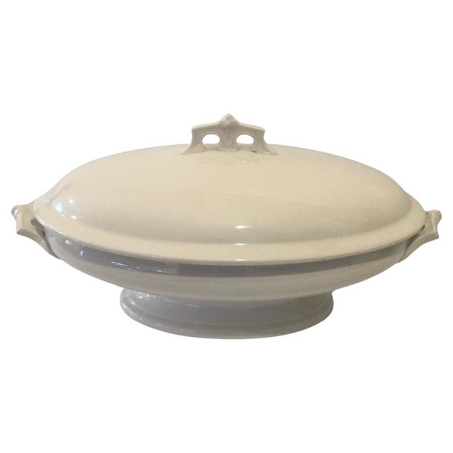 Late 1800s Parisian Granite Lidded Oval Ironstone Tureen by