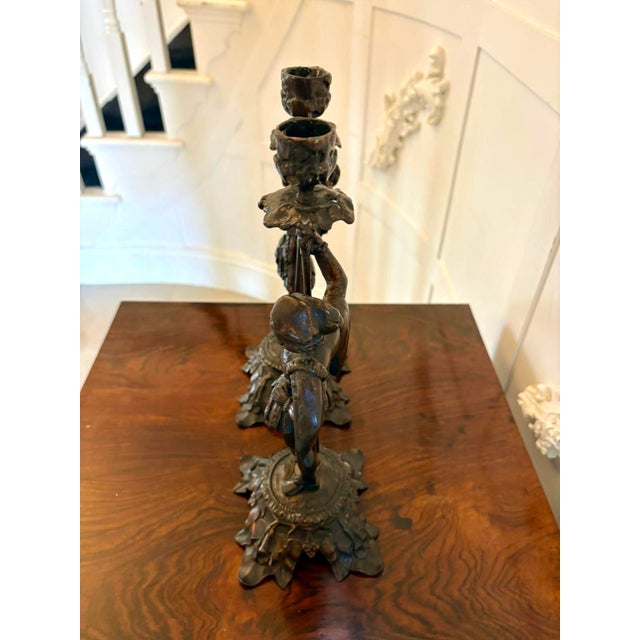 Antique French Victorian Figural Spelter Candlesticks with Soldiers, 1880, Set of 2 For Sale - Image 3 of 9