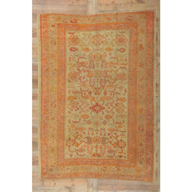 Tan 1880's Antique Turkish Oushak Rug - 07'03 X 10'00 For Sale - Image 8 of 9