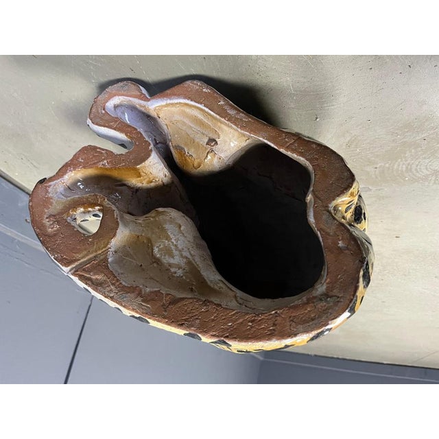 Hand painted glazed terracotta leopard sculptures with open mouth, available as a pair. Having a pair of these creates a...