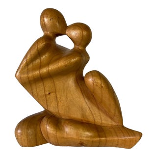 Vintage Carved Wood Embrace Sculpture For Sale