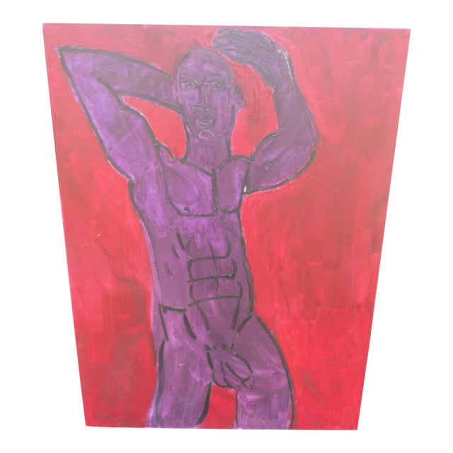 "Purple Man", an Abstract Nude on Canvas, Signed Guinsberg For Sale