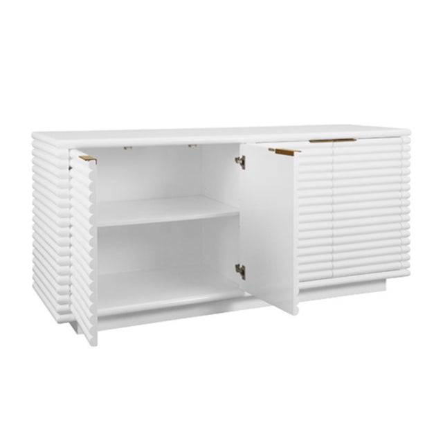 Contemporary Matthew Izzo Home Giovanni Matte White Lacquer Four Door Reed Buffet For Sale - Image 3 of 6