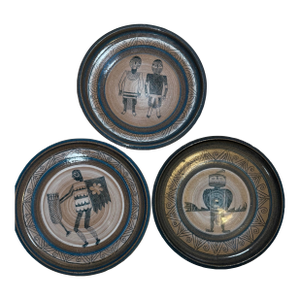 Barbara Campbell Petroglyph Pottery Plates/Chargers 1987 Set of 3