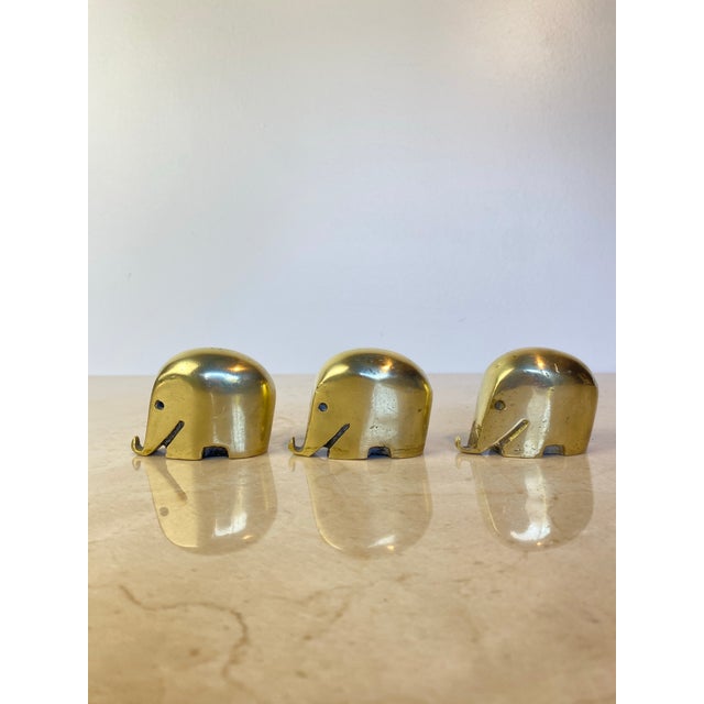 Mid-Century Modern Set of 3 Vintage Solid Brass 'Drumbo' Elephant Paperweights, Dresdner Bank, Attributed to Luigi Colani For Sale - Image 3 of 6