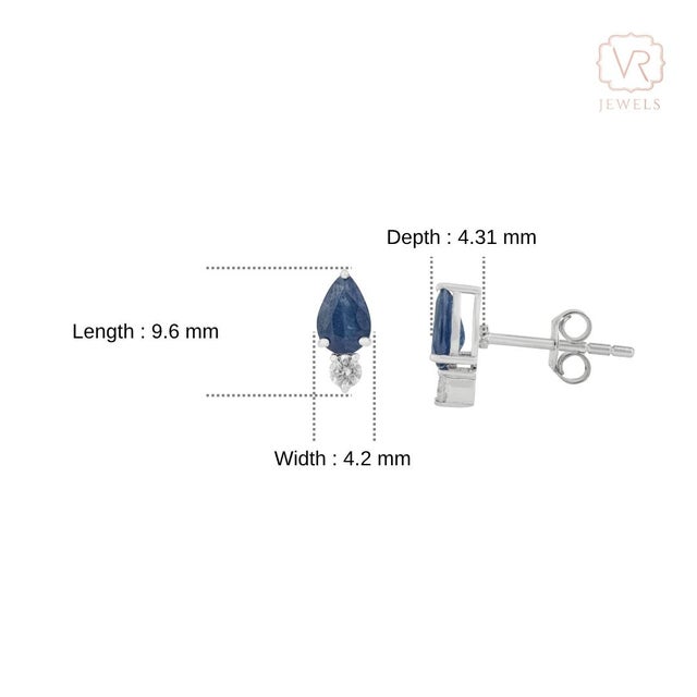 Minimalist 1.08ct Pear-Cut Blue Sapphire & Diamond Stud Earrings 14k Gold- A Pair For Sale - Image 11 of 15