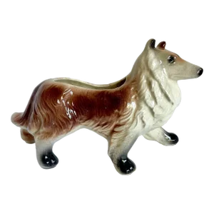 Mid-Century Ceramic Collie Dog Planter Figurine