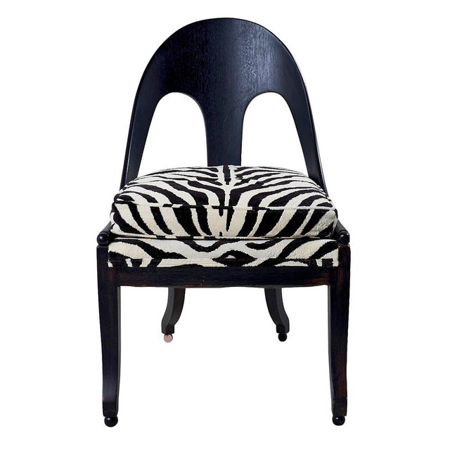 Mid-Century Ebonized Vintage Spoon Chair Upholstered in Schumacher Fabric For Sale - Image 10 of 10