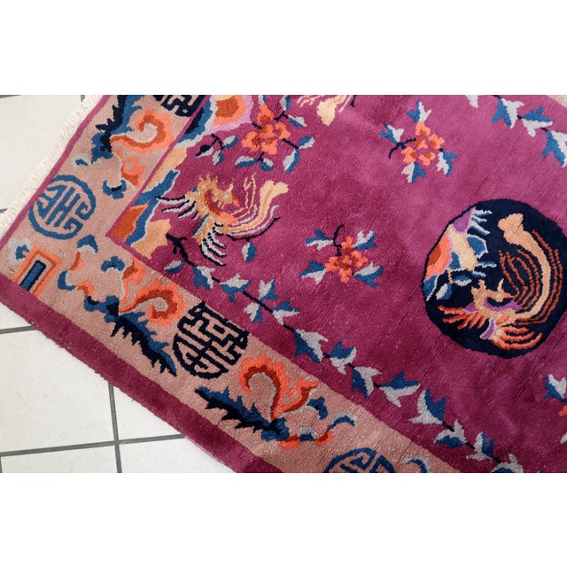 Textile 1920s, Handmade Antique Art Deco Chinese Rug 3.1' X 4.5' For Sale - Image 7 of 12