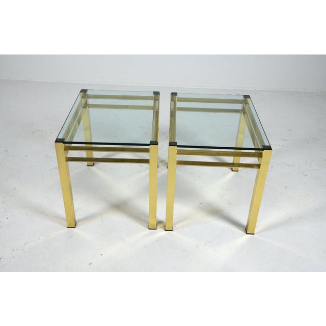 Maison Jansen Mid 20th Century Pair of Maison Jansen Style Brass & Glass Side Tables For Sale - Image 4 of 7