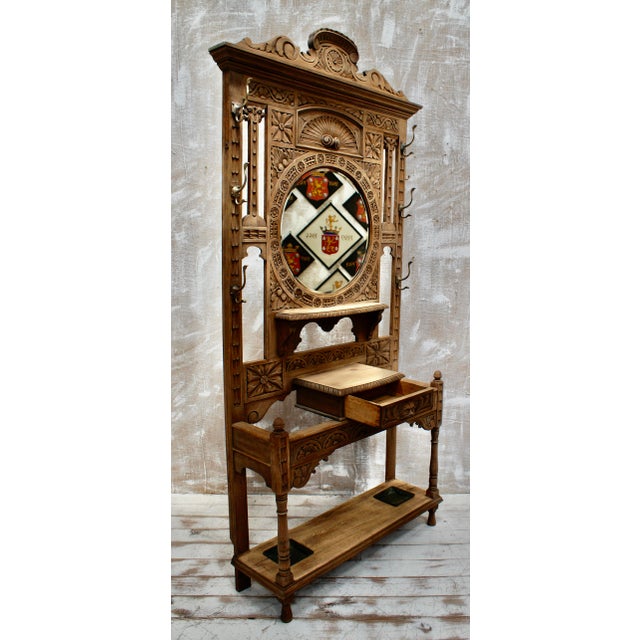 Victorian Green Man Hall Stand in Oak, 1880 For Sale - Image 10 of 12