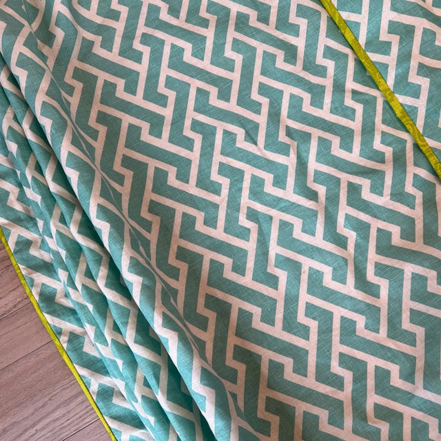 2010s Palm Beach Style Custom Turquoise and Chartreuse Green Quadrille Aga Linen Roman Shade For Sale - Image 5 of 10