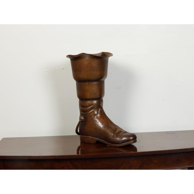 Brown Vintage English Midcentury Copper Umbrella Stand Depicting a Boot For Sale - Image 8 of 12