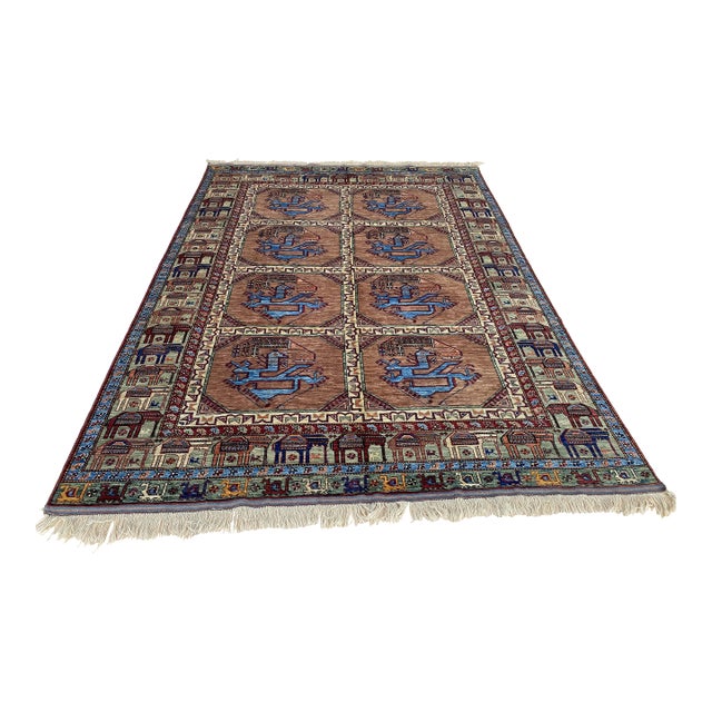 Vintage Afghan Ersari Wool Rug, Rust Bird Gul For Sale