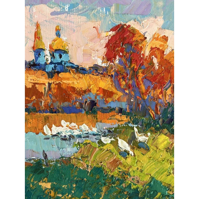 Orange Oil Painting Evening at the Church Pond Oksana Ivanyuk For Sale - Image 8 of 11