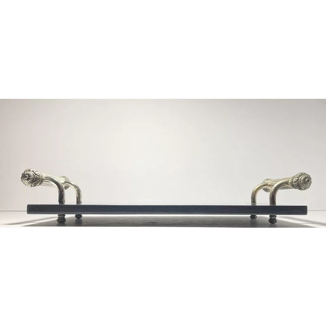 Contemporary 2000s Godinger “Plume” Silverplate & Black Marble Cheese Board & Knife For Sale - Image 3 of 10