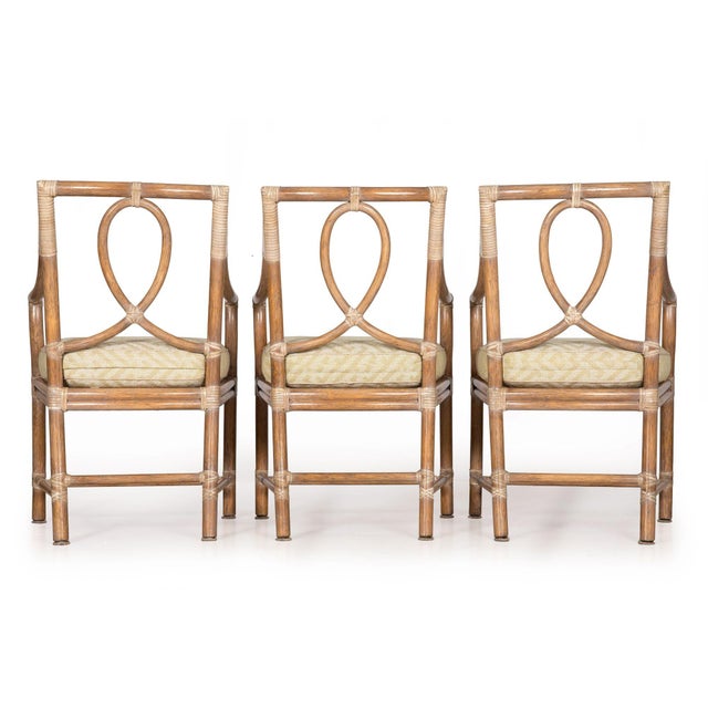 Modern Set of Five Cerused Rattan Dining Chairs With Bamboo Table by McGuire For Sale - Image 3 of 12