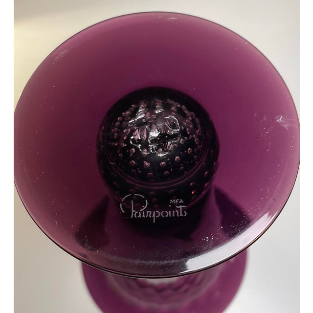 1950s Mid-Century Pairpoint Optic Diamond Vase With Controlled Bubble Ball Stem, Signed For Sale - Image 5 of 7