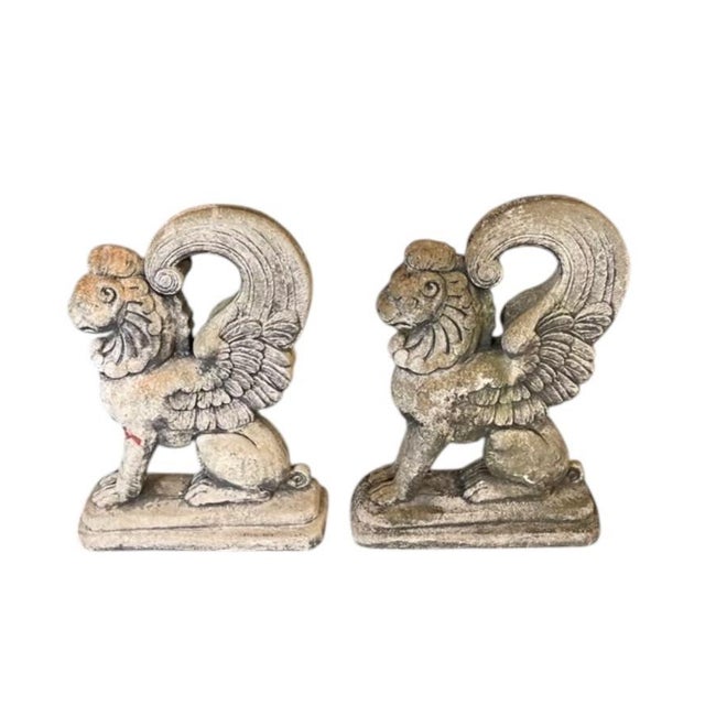 Pair of Vintage Cast Stone Winged Griffins For Sale In West Palm - Image 6 of 12