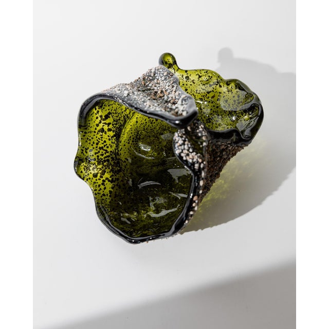 Vintage Italian Dark Green Murano Glass Bowl with Decorative Stone Inlays, 1980s For Sale - Image 9 of 12