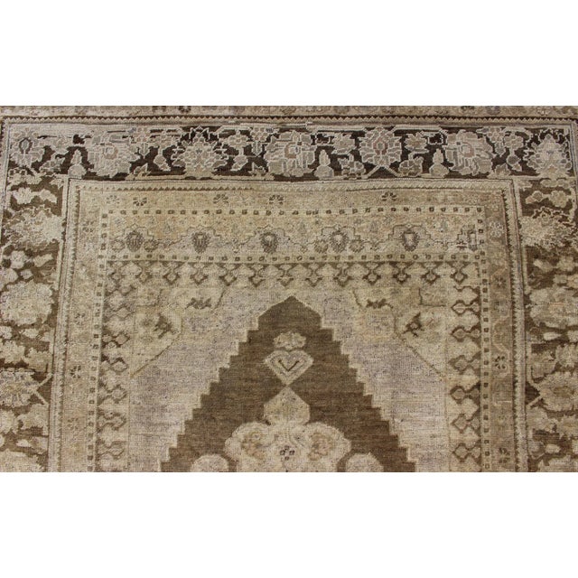 Textile Vintage Turkish Oushak Rug in Brown/Green, Taupe and Neutral Colors For Sale - Image 7 of 11
