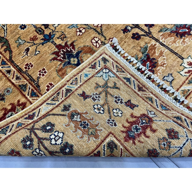 Persian Style Sultani Floral Wool Rug in Golden Beige, Burgundy and Blue, 5'2" X 6'6" For Sale - Image 16 of 17