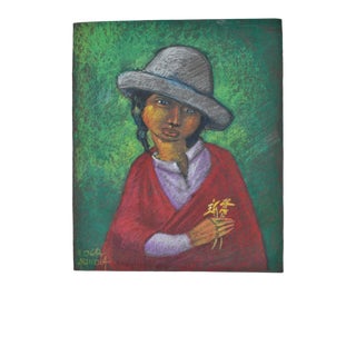 Late 20th Century Portrait Pastel Bolivian Drawing by Edgar Arandia For Sale