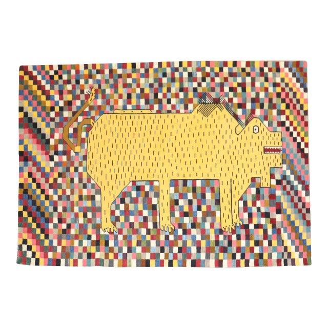 Late 20th Century Persian Rhinoceros Checkerboard Kilim - 4'11" x 6'11" For Sale