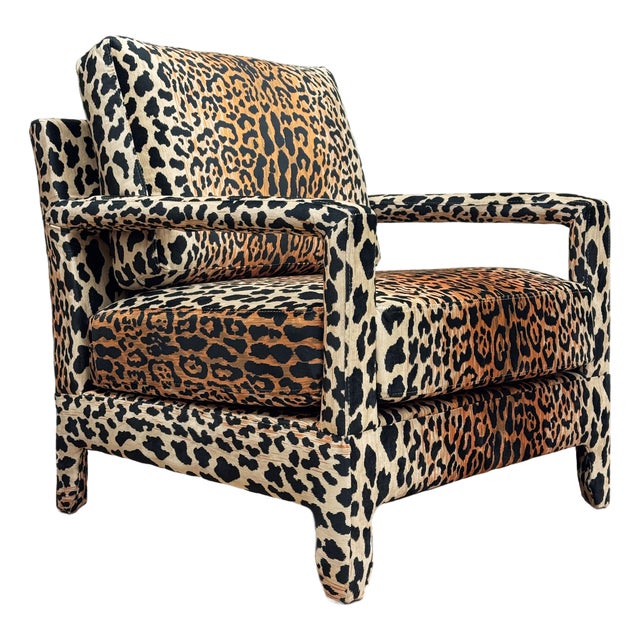Modern Velvet Leopard Print Parsons Lounge Chair For Sale