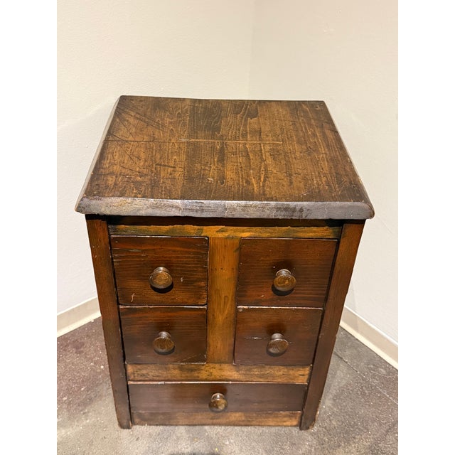 Rustic Vintage Primitive Wood Apothecary-Style Five-Drawer Cabinet For Sale - Image 3 of 14