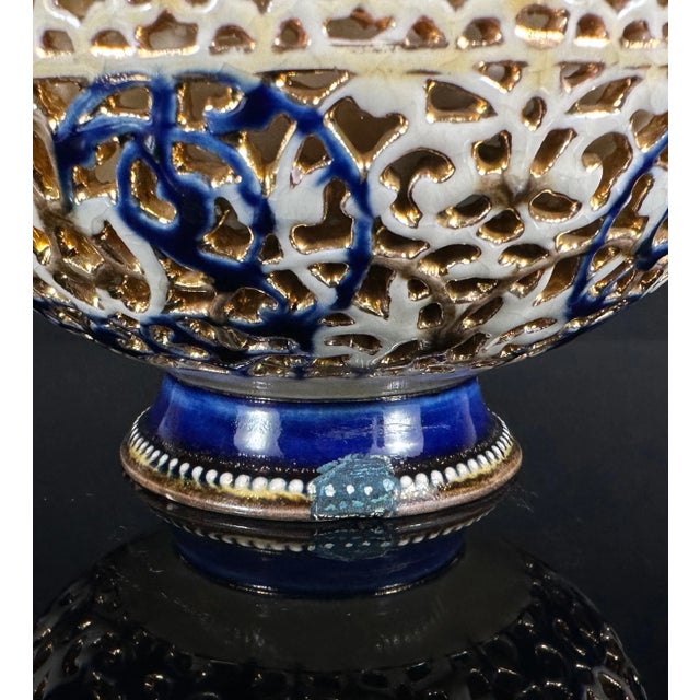 Zsolnay Double Walled Reticulated Porcelain Vase, Cobalt Blue, Gilded, 1887-1889 For Sale - Image 9 of 9