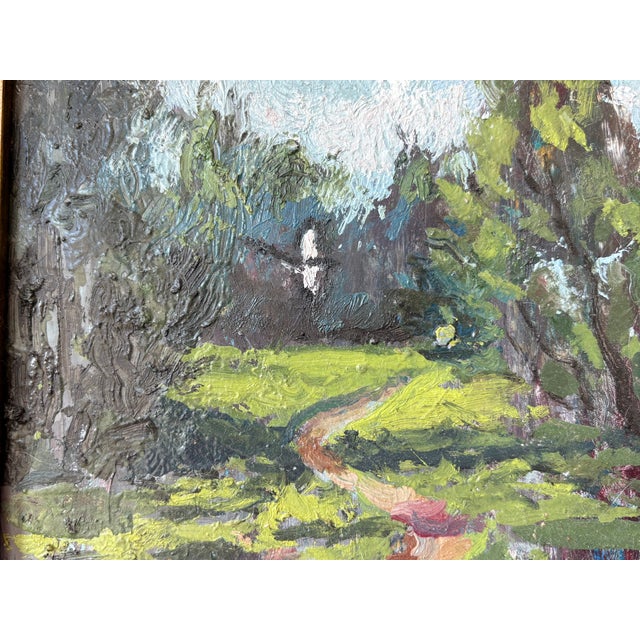 Rustic European 1970 European Oil Painting of a Path in the Woods, Framed For Sale - Image 3 of 3