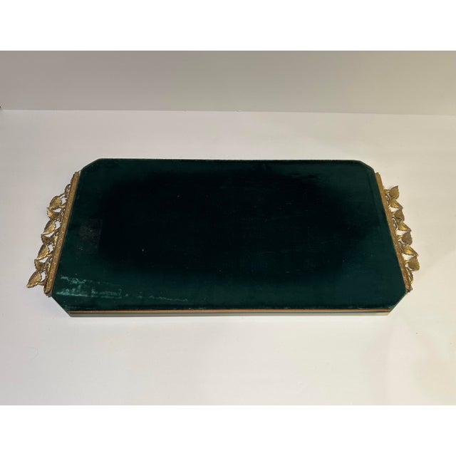 Mid 20th Century Vintage Vanity Mirror Tray With Leaves and Velvet Backing For Sale - Image 5 of 5