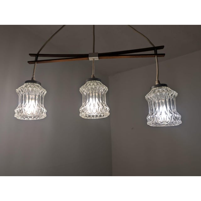 Teak Pendant with Ribbed Glass Shades, 1960s For Sale - Image 13 of 14