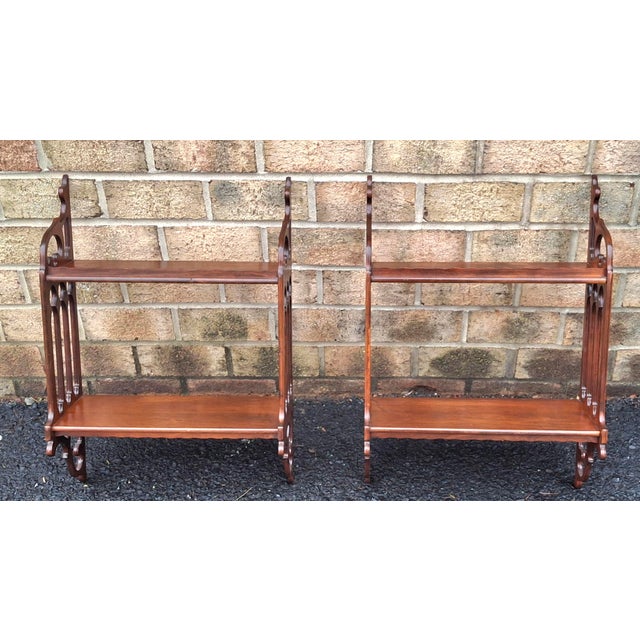 Brown Pair of Mid 20th Century Chinese Chippendale Style Mahogany Wall Shelves For Sale - Image 8 of 12