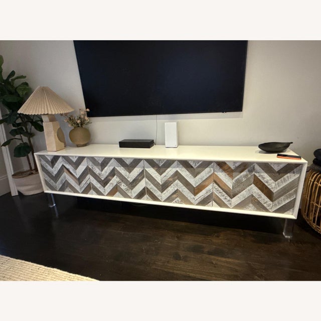 Traditional ModShop Chevron White Wood Sideboard For Sale - Image 3 of 4