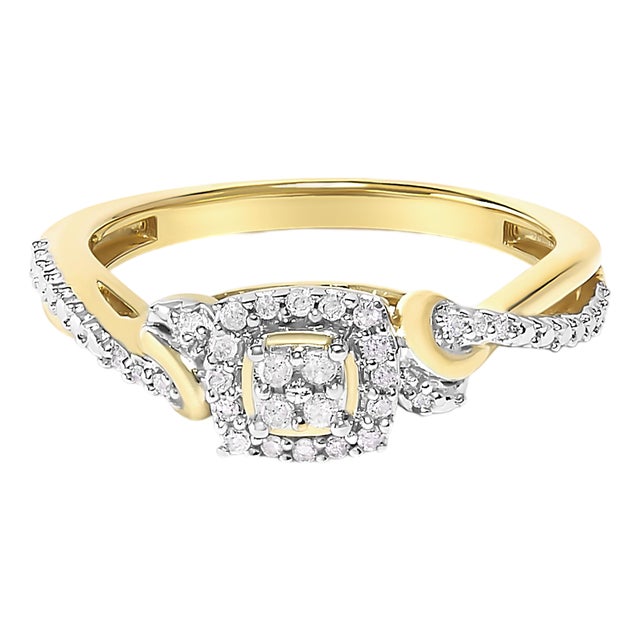 14K Yellow Gold Plated .925 Sterling Silver 1/10 Cttw Round-Cut Diamond Composite Halo Engagement Ring (I-J Color, I3 Clarity)- Size 6 For Sale