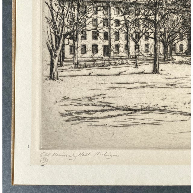 Traditional 1920s Wilfred Shaw Old University Hall University of Michigan Etching For Sale - Image 3 of 4