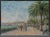 Pastel on paper by H. Claude Pissarro (b. 1935), dated circa 1995, depicting figures walking along a palm-lined promenade...