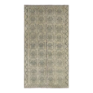 Light Taupe, Gray-Green, and Cream Turkish Tulu Vintage Rug With Latticework For Sale
