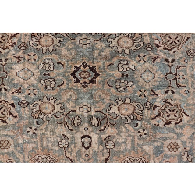 Early 20th Century All-Over Light Green Floral Antique Persian Hamadan Rug With Earthy Tones For Sale - Image 9 of 13