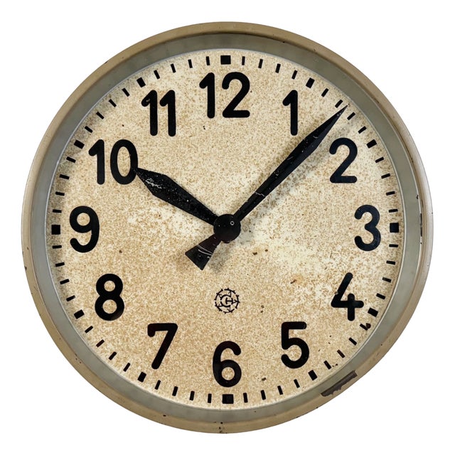 Large Brown Industrial Factory Wall Clock from Chronotechna, 1950s For Sale