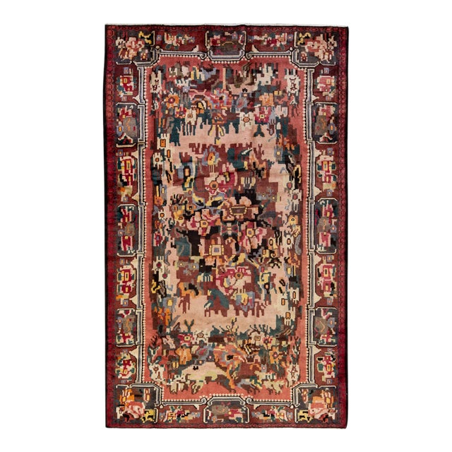 Vintage Handmade Lilihan Rose Floral Wool Rug 4'6" X 7'5" For Sale