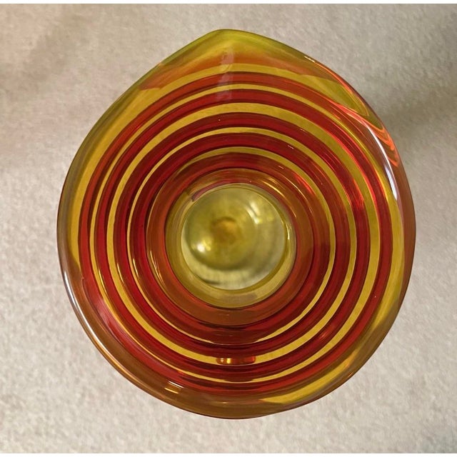 Yellow Vintage Applied Red Coil Lemon Yellow 17.5” Vase Pitcher by Joel Philip Myers for Blenko 1968 For Sale - Image 8 of 10