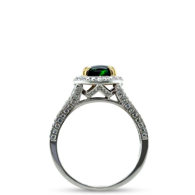Green 18ct White and Yellow Gold Black Opal and Diamond Ring 3.57ct 6.52g, Size 8.75 For Sale - Image 8 of 8