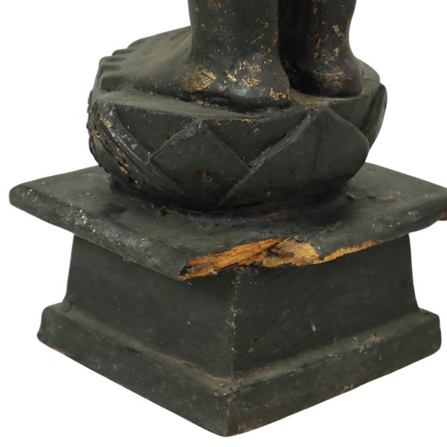 Very Large Weathered Gilded Wood Statue of Buddha, Burma For Sale - Image 12 of 18
